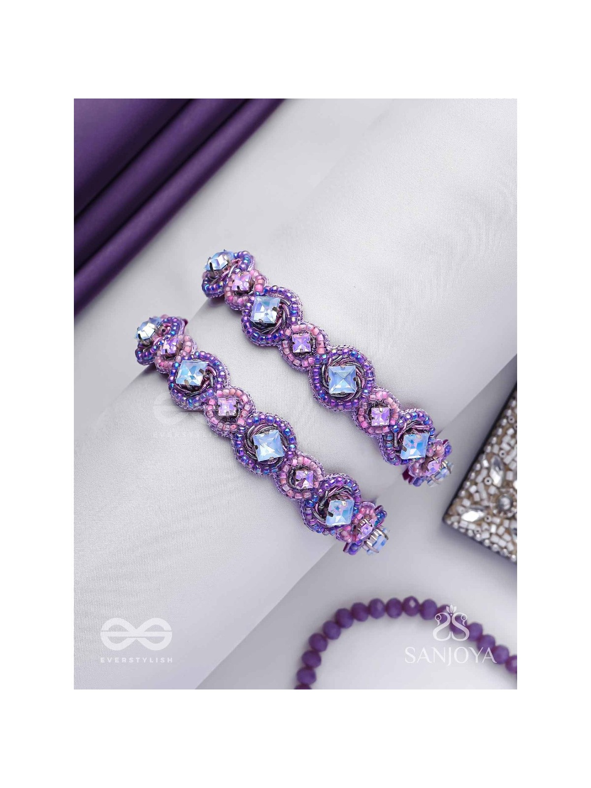 Jagacchitra- The Nebula Sparkles - Stones And Beads Hand Embroidered Bangles (Set Of 2)