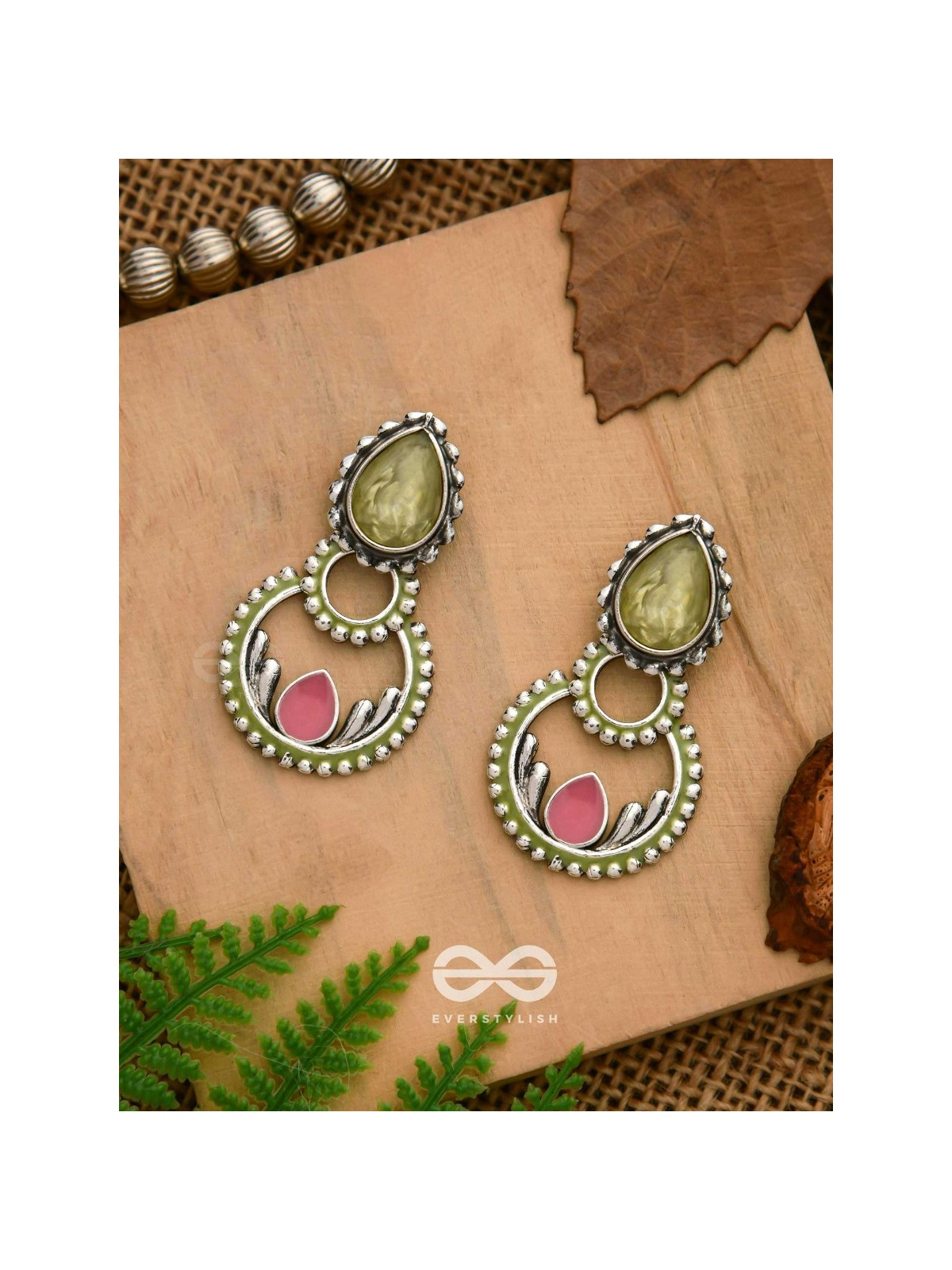 The Lily Woods- Stone Enamelled Oxidised Ear Jackets