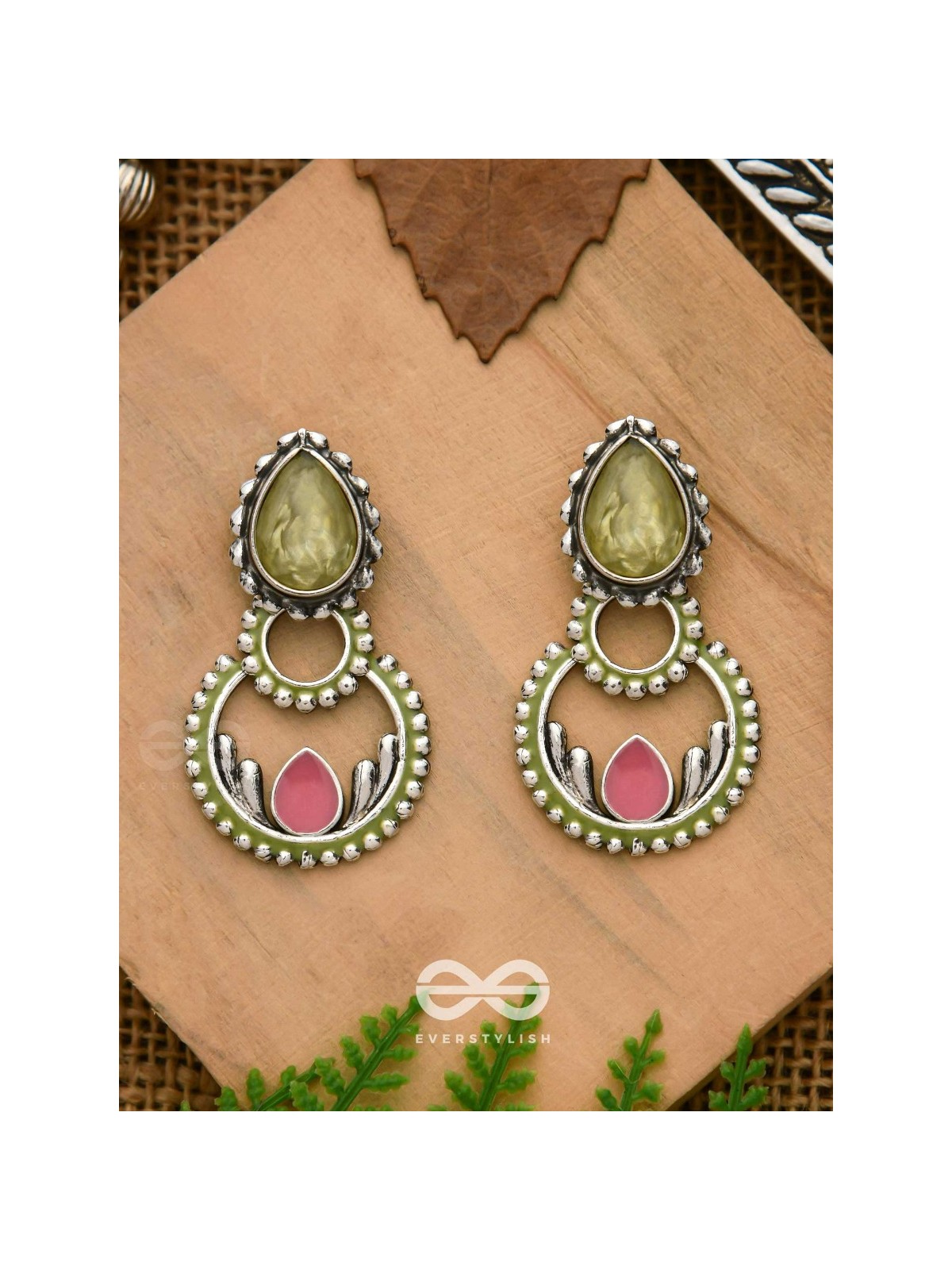 The Lily Woods- Stone Enamelled Oxidised Ear Jackets