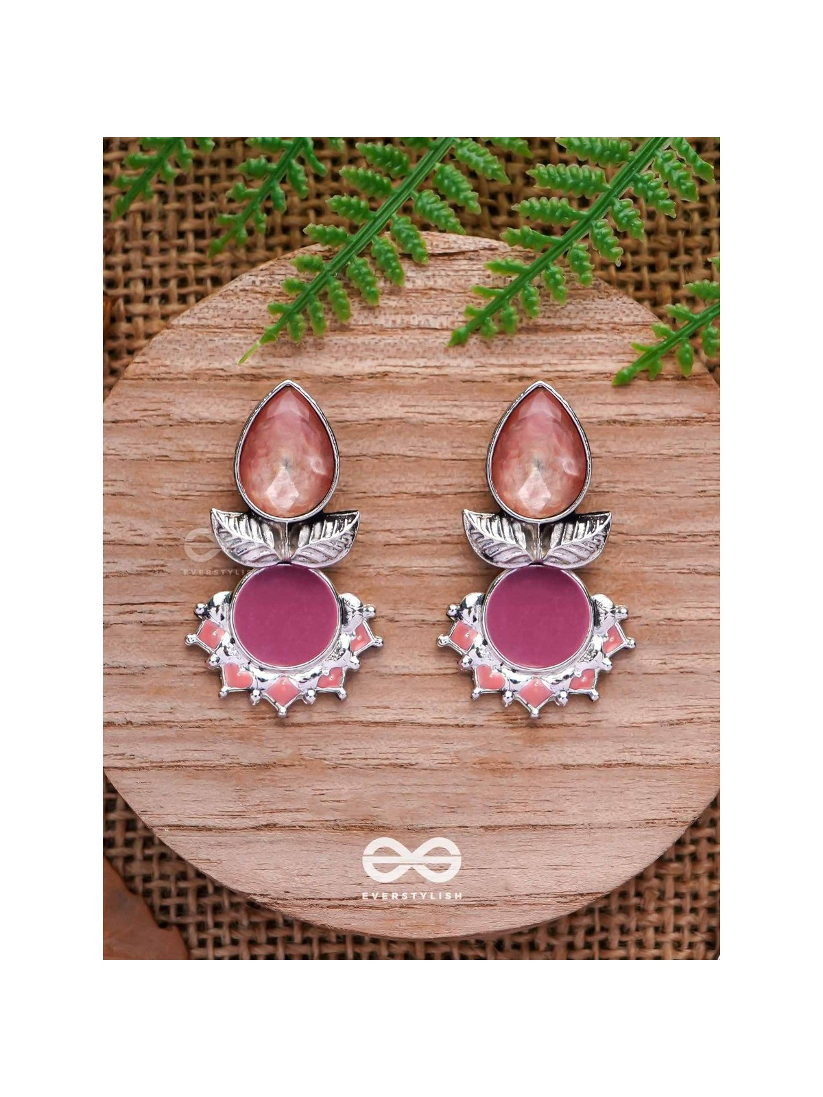 The Leafy Glow- Stone Enamelled Oxidised Ear Jackets