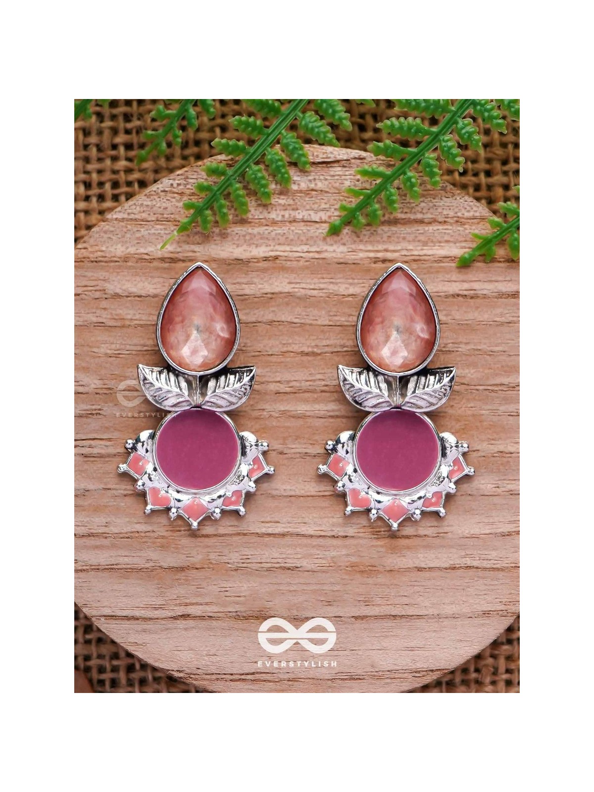 The Leafy Glow- Stone Enamelled Oxidised Ear Jackets