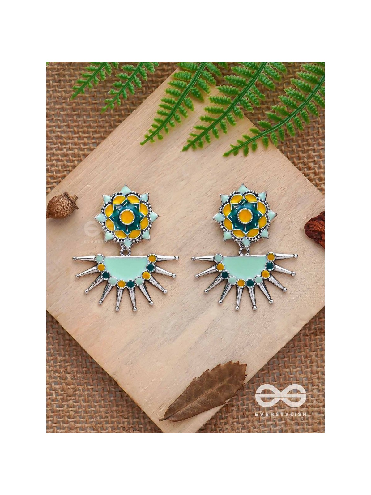 The Begonia Field- Enamelled Oxidised Ear Jackets