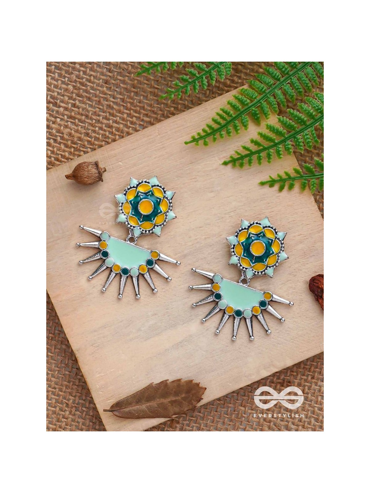 The Begonia Field- Enamelled Oxidised Ear Jackets