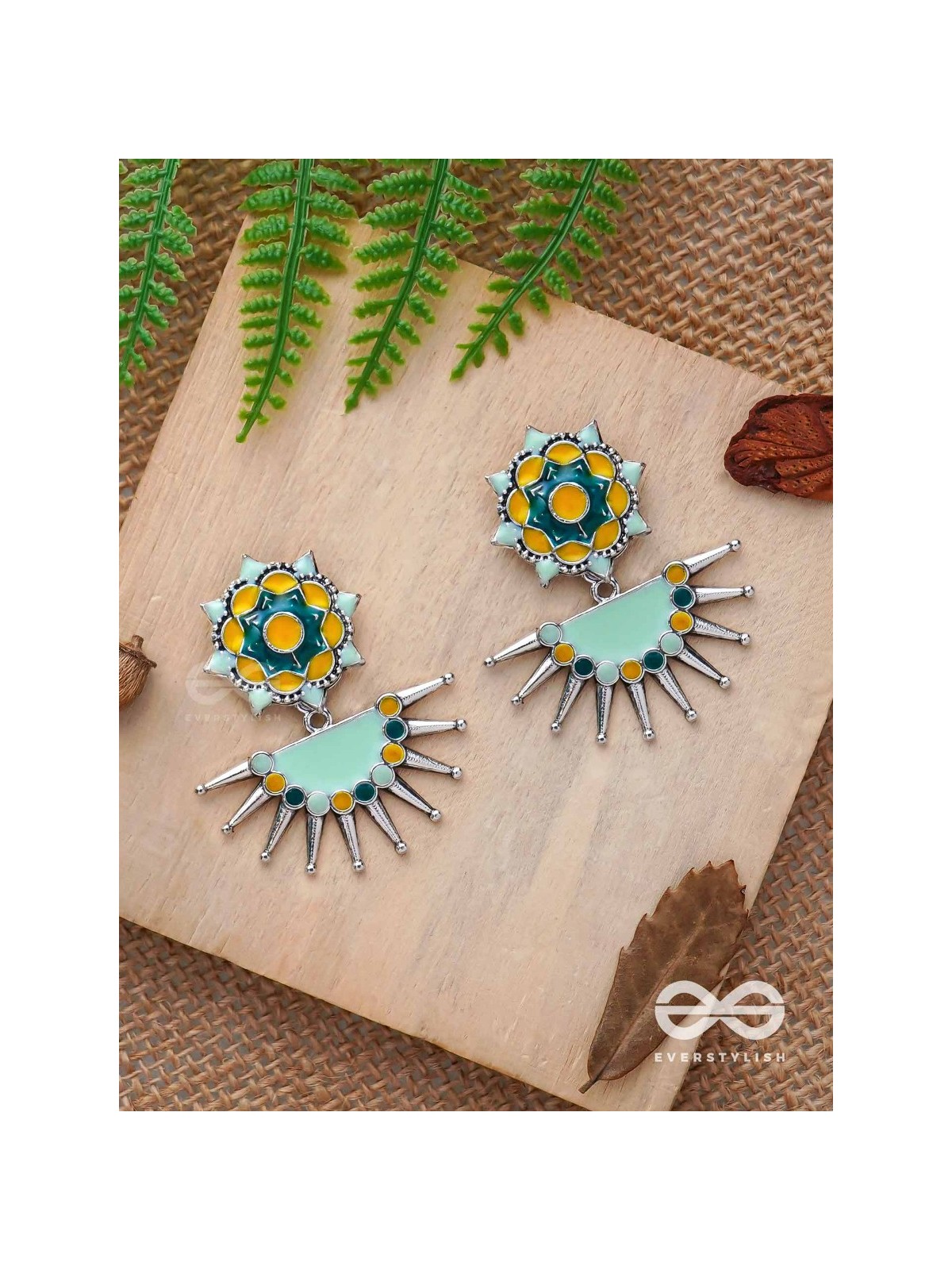 The Begonia Field- Enamelled Oxidised Ear Jackets