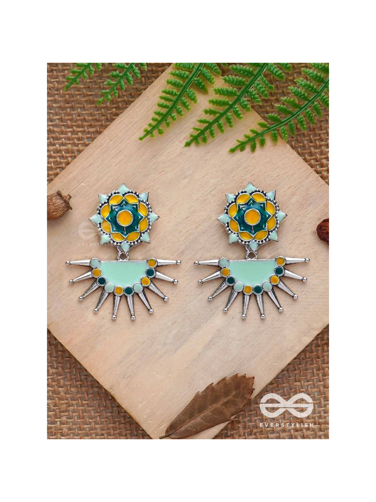 The Begonia Field- Enamelled Oxidised Ear Jackets