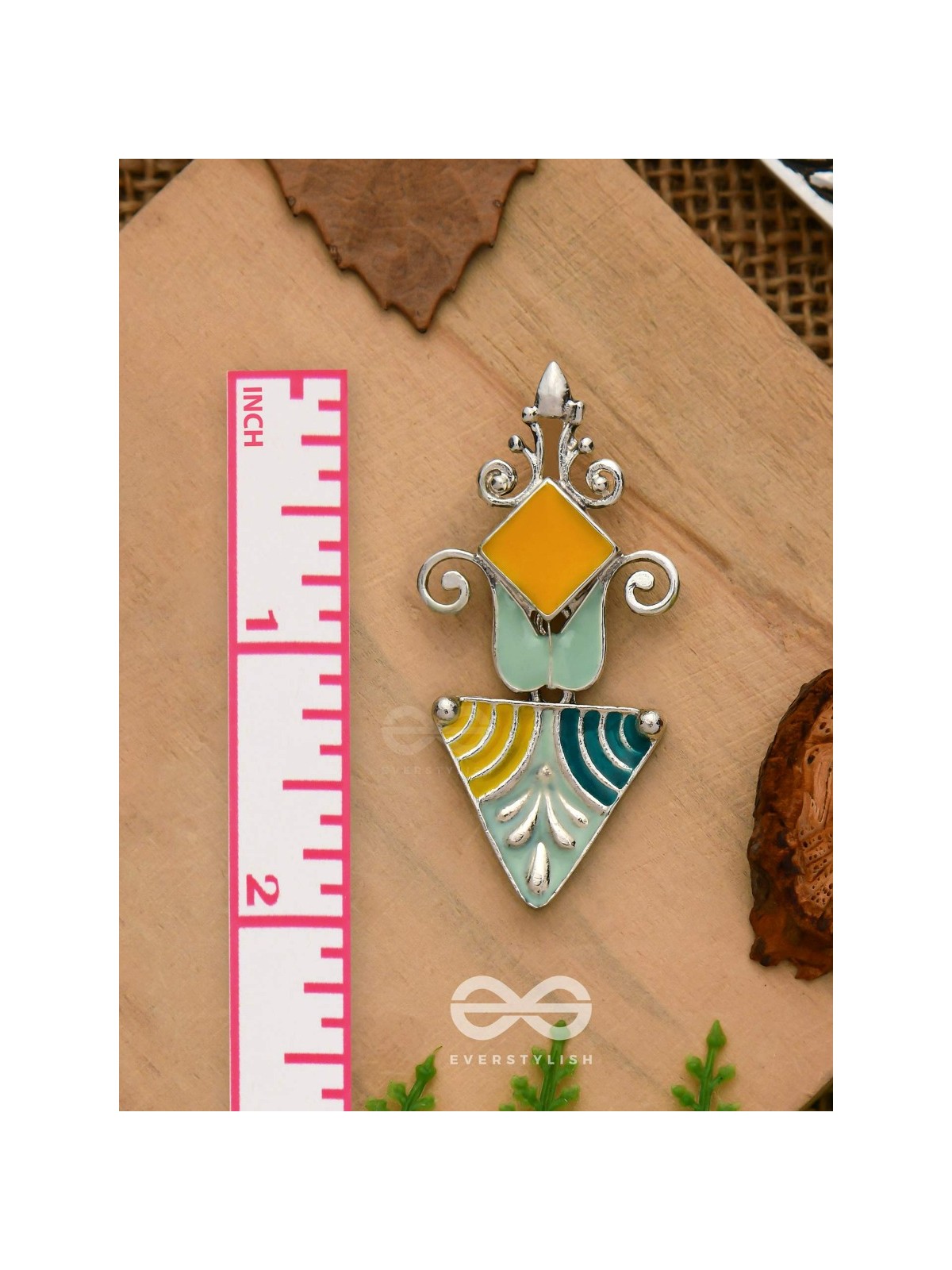 The Adorned Prisms- Enamelled Oxidised Ear Jackets (Yellow, Blue And Green)