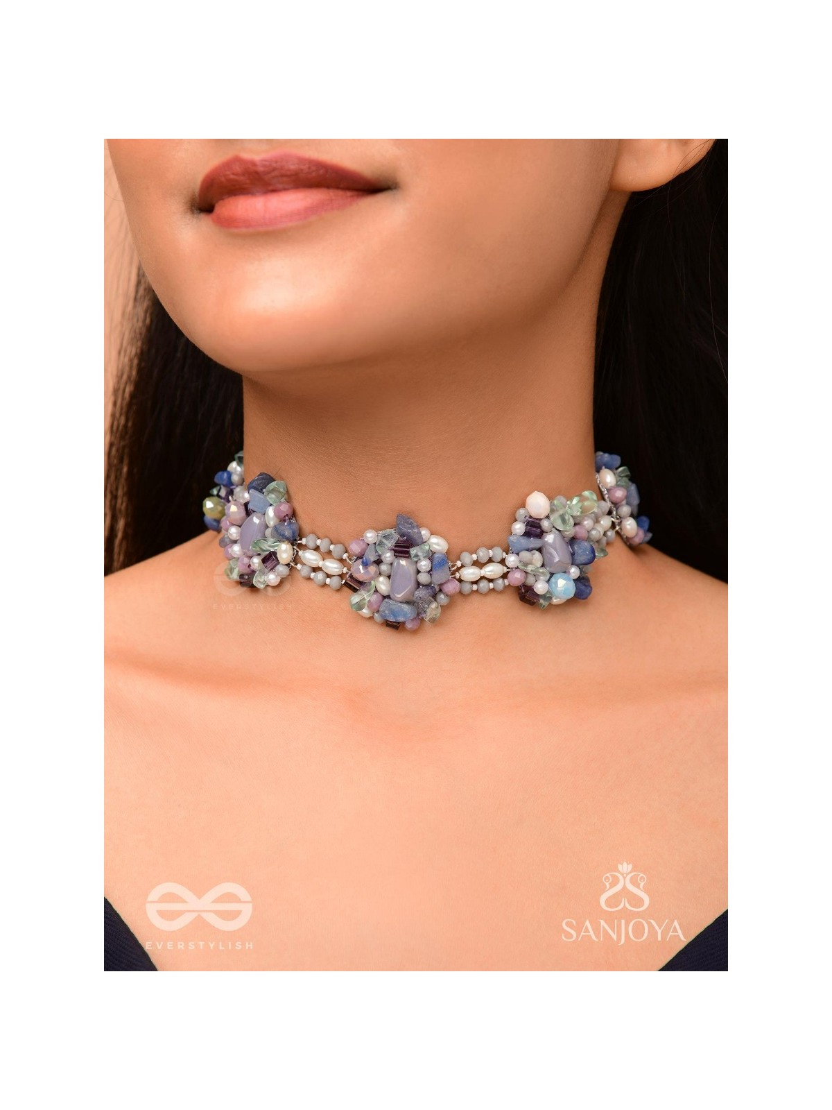 Devasesa- Remnants Of The Sea- Beads And Stones Hand Embroidered Necklace