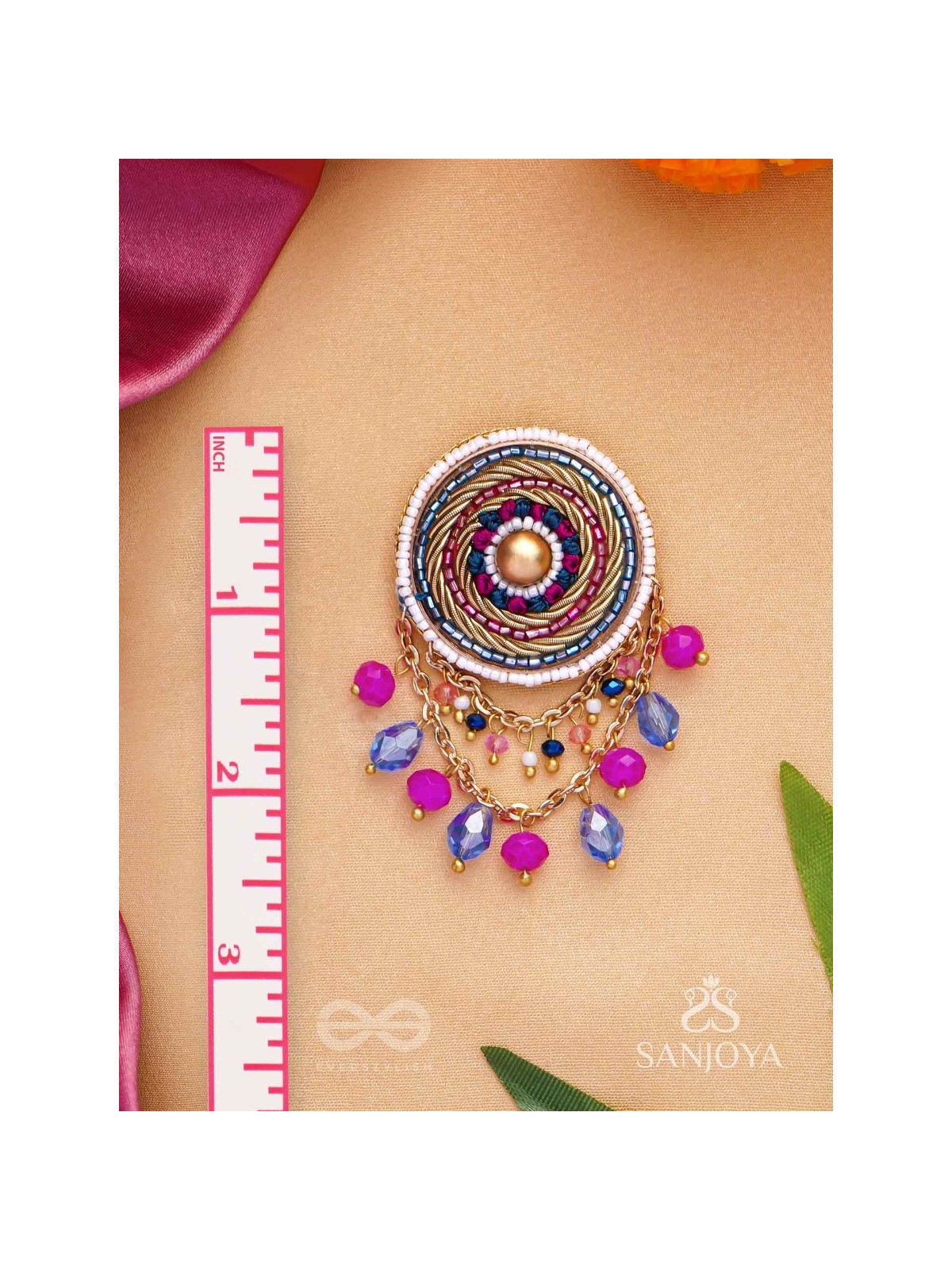 Adrija- The Fresh Soul- Dabka, Cutdana And Glass Drops Hand Embroidered Earrings