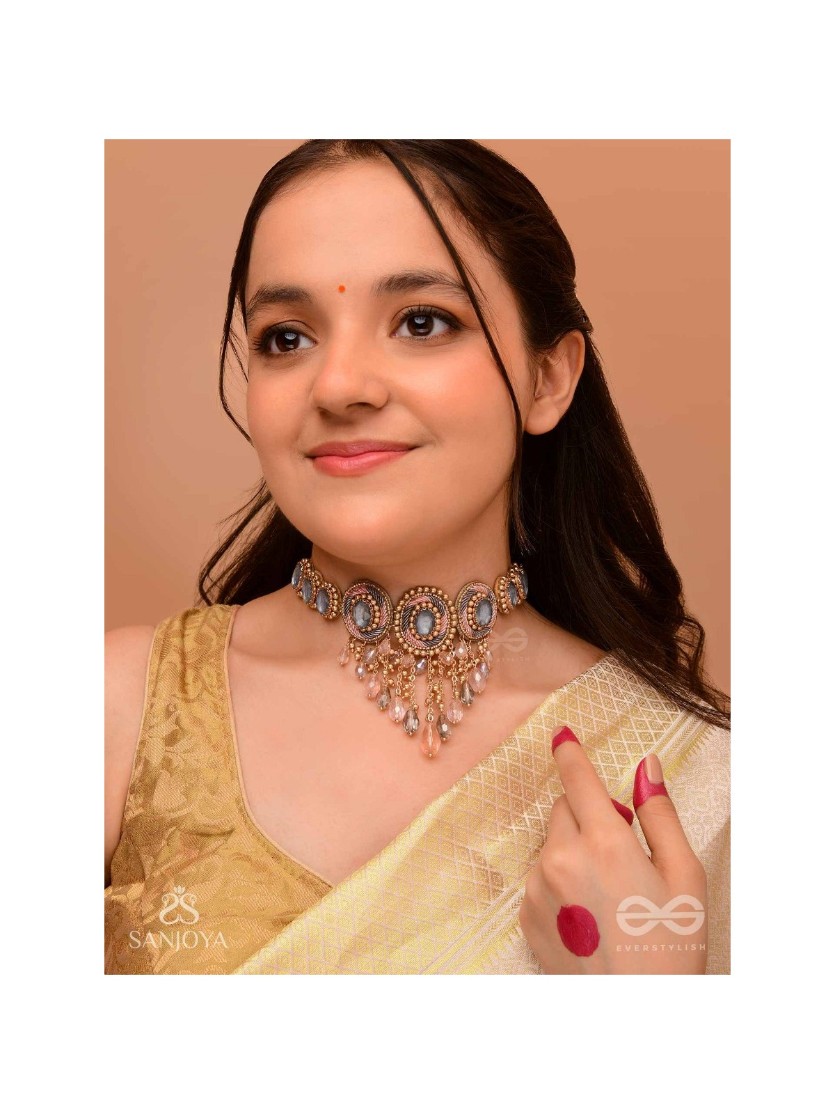 Bijaksara- The Secret Spell- Stones, Beads And Glass Drops Hand Embroidered Choker Neckpiece