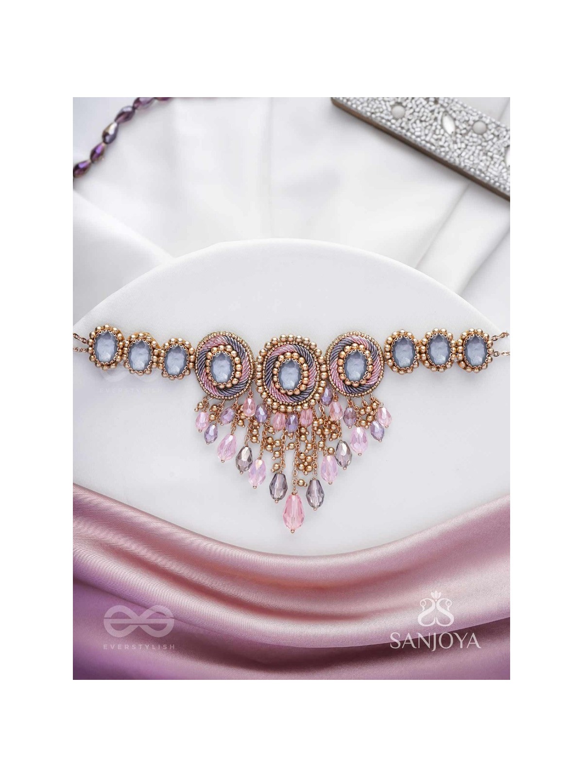 Bijaksara- The Secret Spell- Stones, Beads And Glass Drops Hand Embroidered Choker Neckpiece