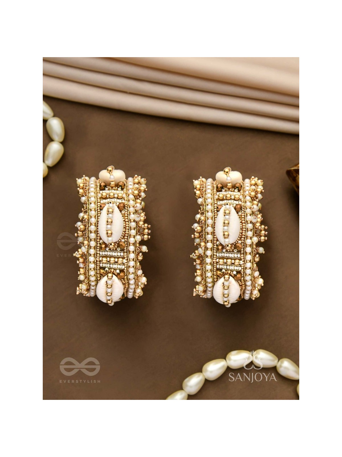 Lavnakar- The Coast Of Treasures- Shells And Beads Hand Embroidered Bangles (Set Of 2)