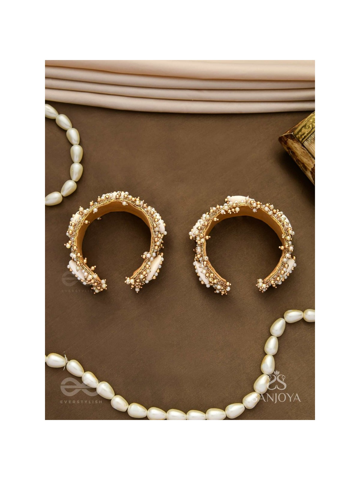 Lavnakar- The Coast Of Treasures- Shells And Beads Hand Embroidered Bangles (Set Of 2)