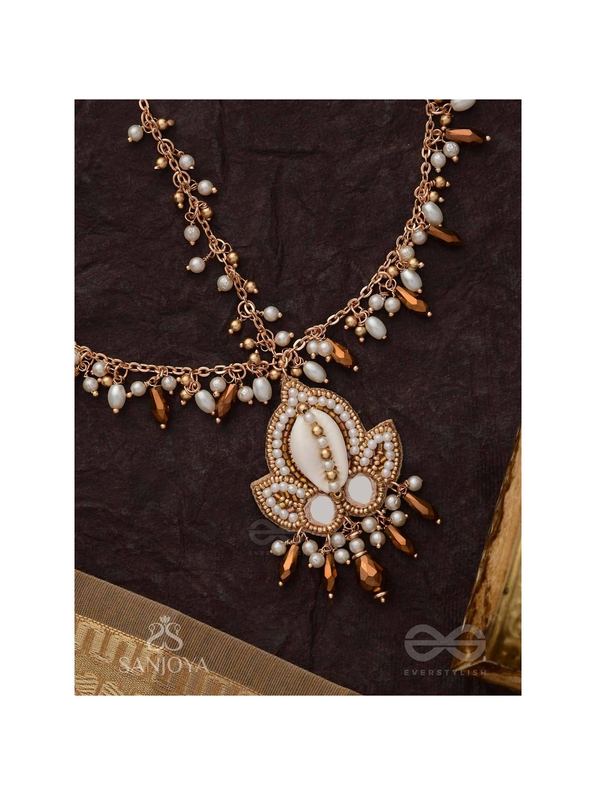 Roopdheya - The Budding Beauty - Shell, Mirrors, Beads And Glass Drops Hand Embroidered Maangtika