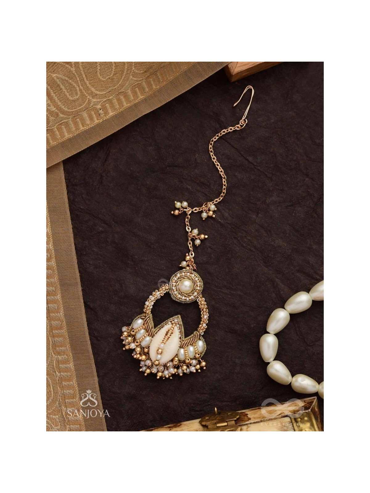 Nairjar - The Divine Blessing- Pearls, Shell And Beads Hand Embroidered Maangtika