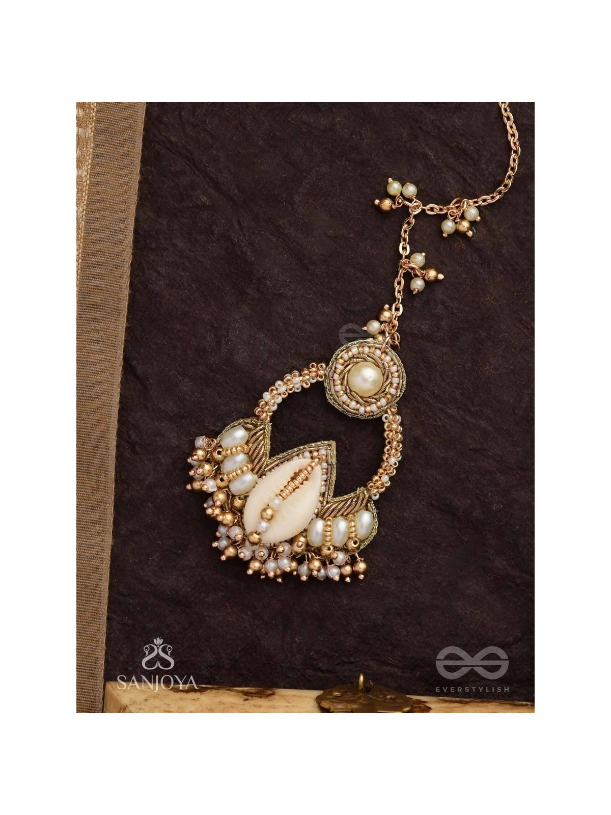 Nairjar - The Divine Blessing- Pearls, Shell And Beads Hand Embroidered Maangtika