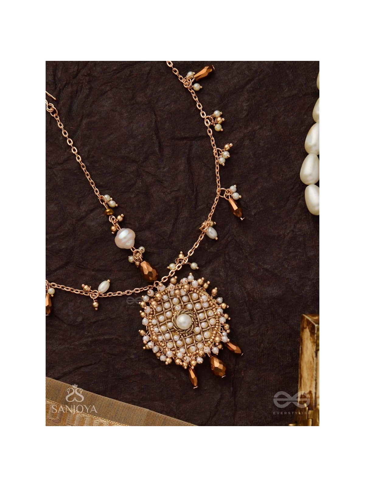 Vilsat- The Exquisite Mesh- Pearl, Beads And Glass Drops Hand Embroidered Maangtika