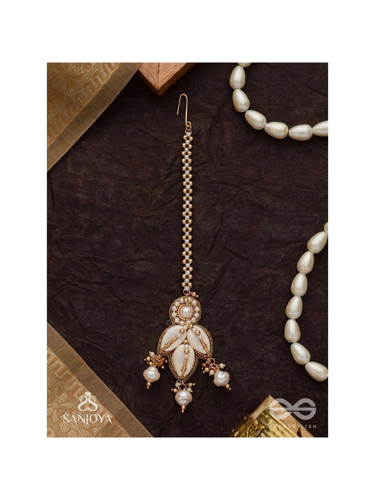 Savishkaar- The First Manifestation- Shells And Beads Hand Embroidered Maangtika