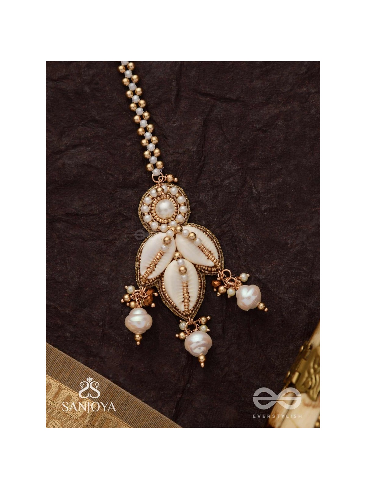 Savishkaar- The First Manifestation- Shells And Beads Hand Embroidered Maangtika