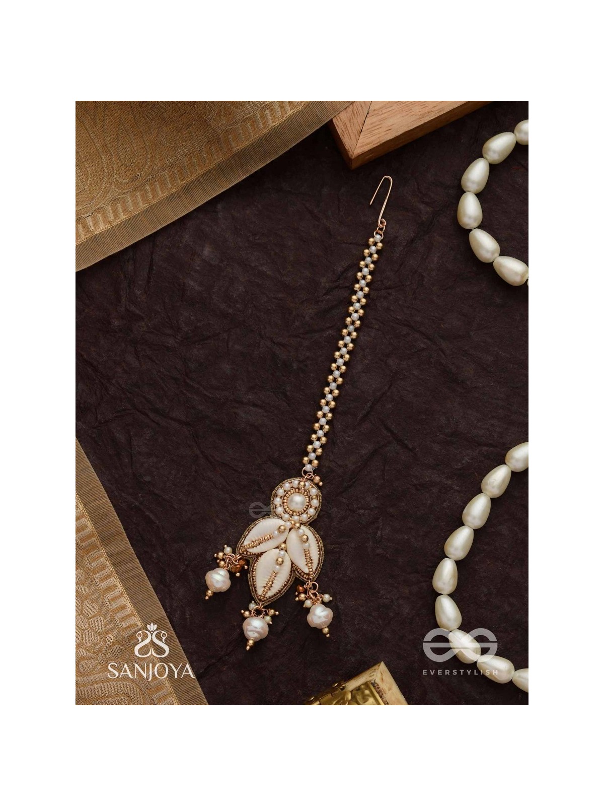 Savishkaar- The First Manifestation- Shells And Beads Hand Embroidered Maangtika