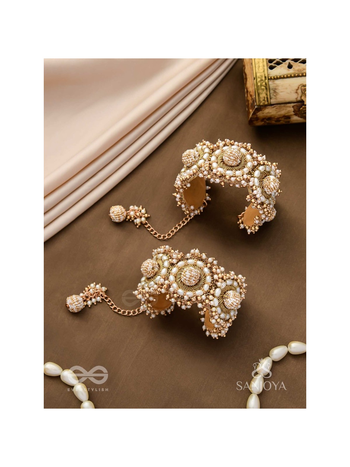 Shlaghya - The Glorious Creations - Beaded Hand Embroidered Cuff Bracelets (Set Of 2)