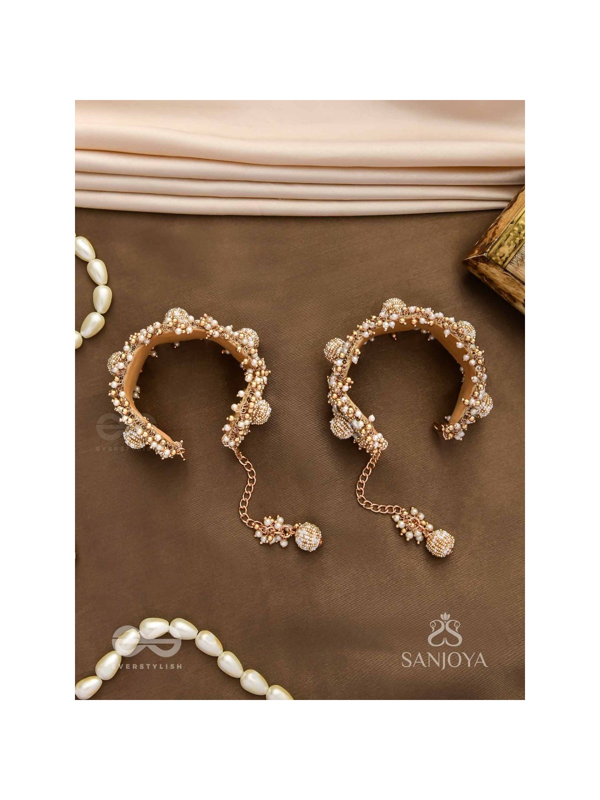 Shlaghya - The Glorious Creations - Beaded Hand Embroidered Cuff Bracelets (Set Of 2)