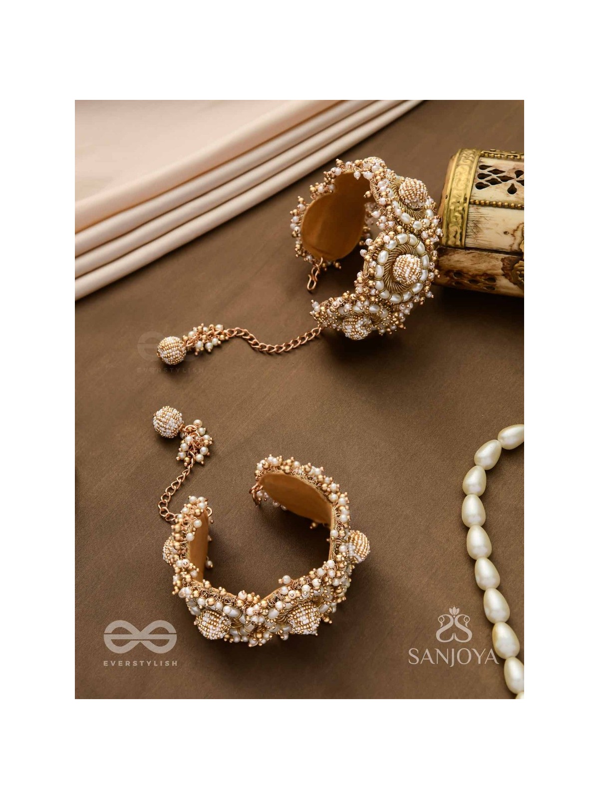 Shlaghya - The Glorious Creations - Beaded Hand Embroidered Cuff Bracelets (Set Of 2)