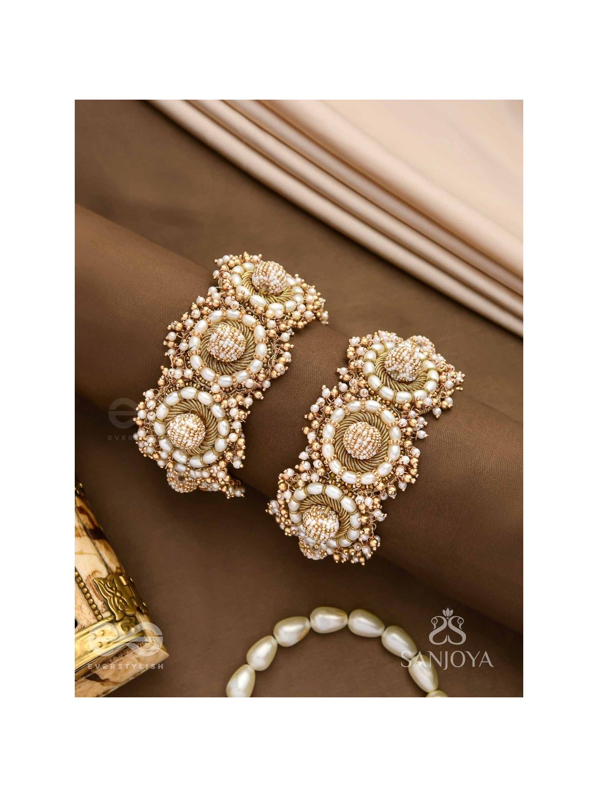 Shlaghya - The Glorious Creations - Beaded Hand Embroidered Cuff Bracelets (Set Of 2)