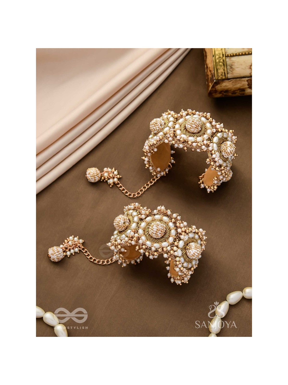 Shlaghya - The Glorious Creations - Beaded Hand Embroidered Cuff Bracelets (Set Of 2)