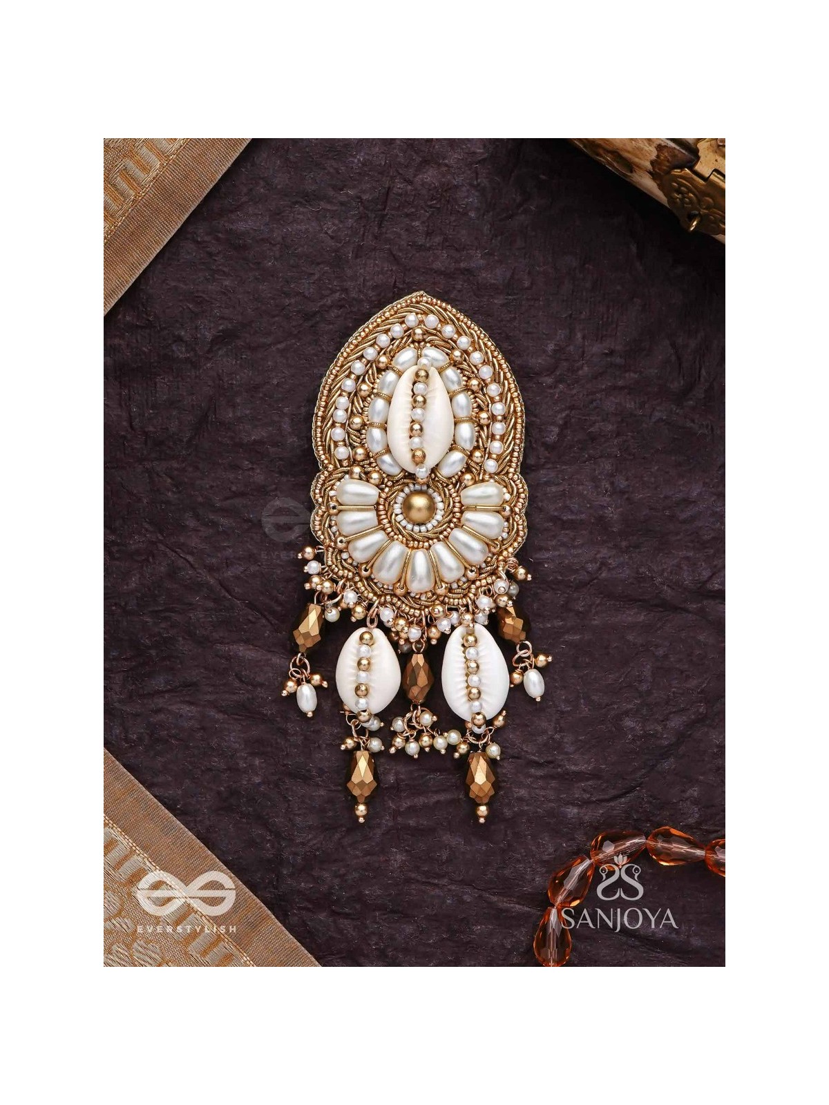 Attalika - The Lavish Castles - Shells, Beads And Glass Drops Hand Embroidered Hair Accessory 