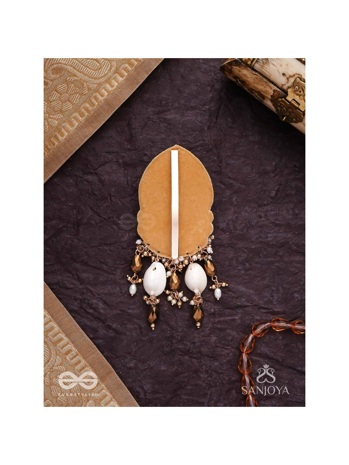 Attalika - The Lavish Castles - Shells, Beads And Glass Drops Hand Embroidered Hair Accessory 