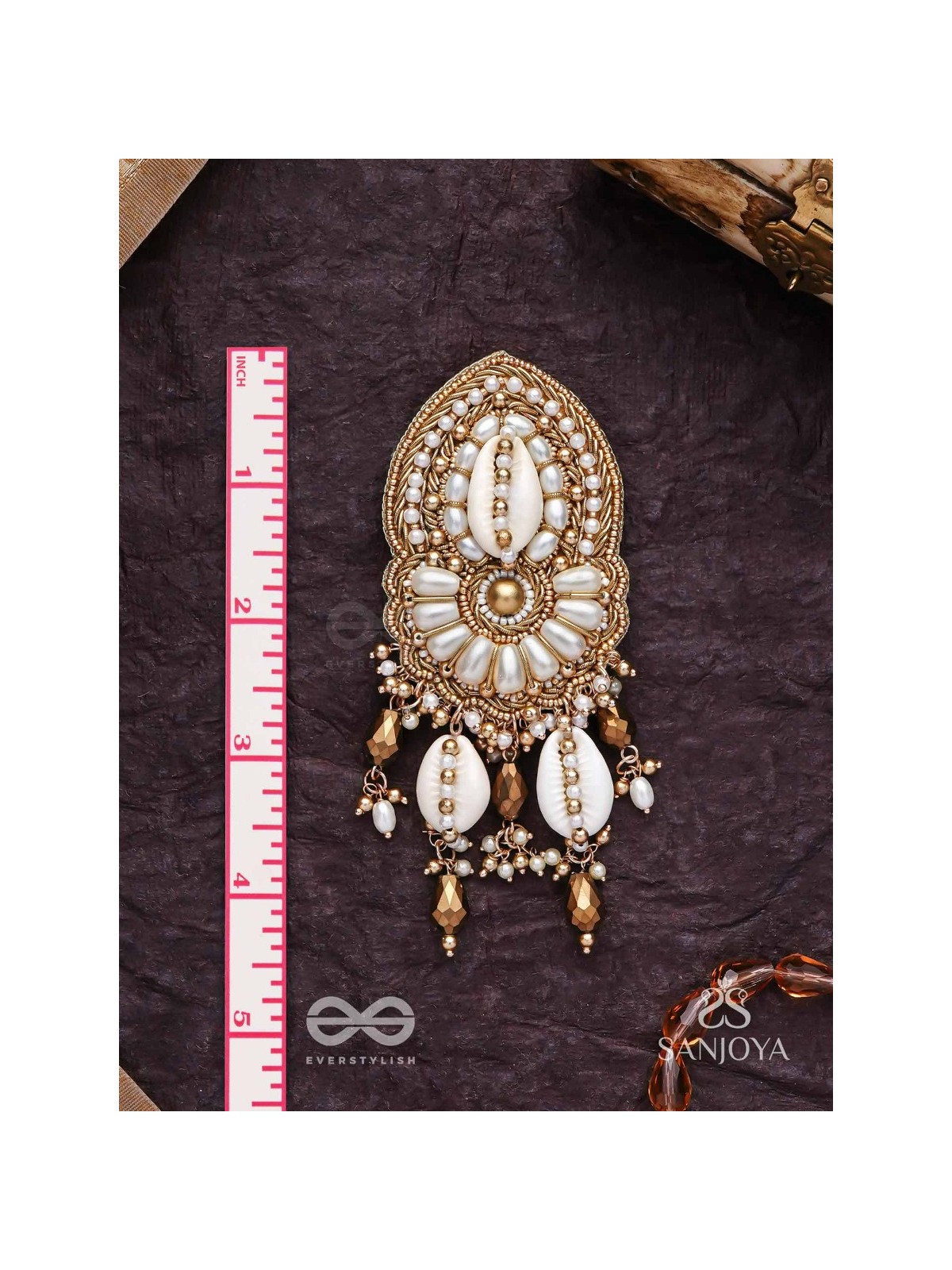 Attalika - The Lavish Castles - Shells, Beads And Glass Drops Hand Embroidered Hair Accessory 