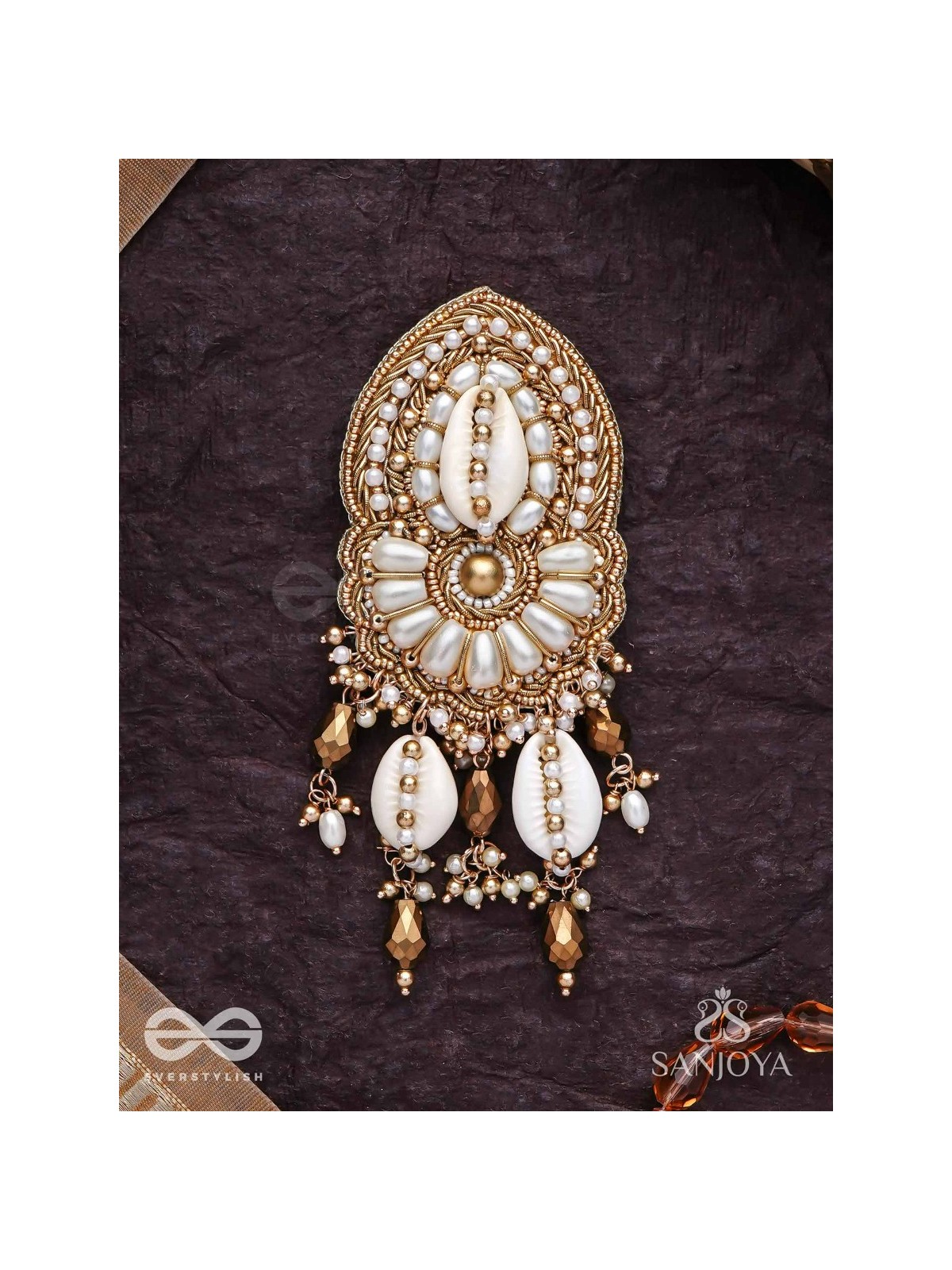 Attalika - The Lavish Castles - Shells, Beads And Glass Drops Hand Embroidered Hair Accessory 