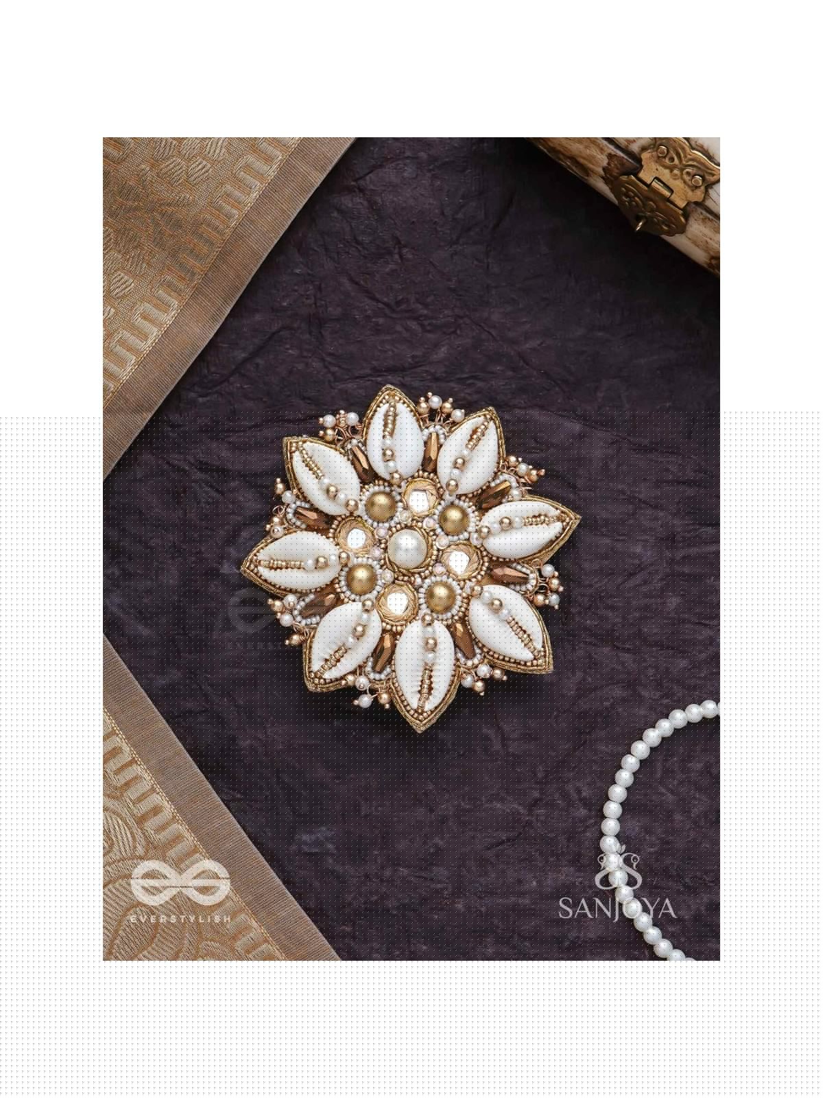 Ucchvasit - The Cowrie Bloom - Mirrors, Shells And Beads Hand Embroidered Hair Accessory