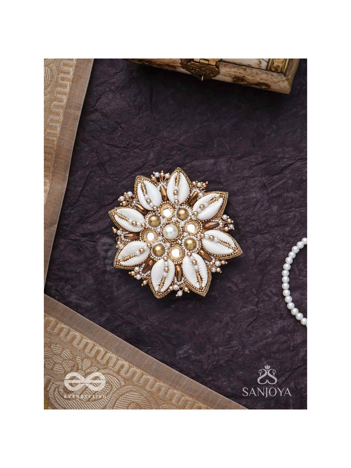 Ucchvasit - The Cowrie Bloom - Mirrors, Shells And Beads Hand Embroidered Hair Accessory