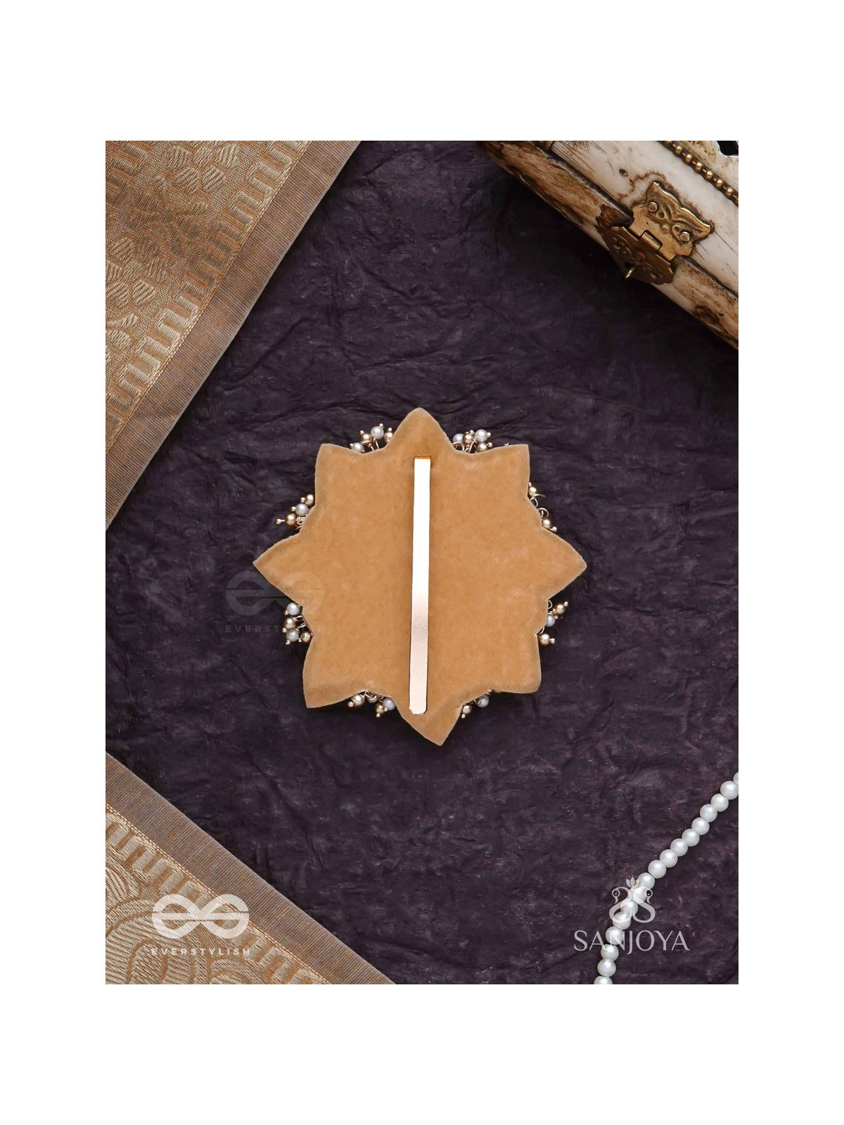 Ucchvasit - The Cowrie Bloom - Mirrors, Shells And Beads Hand Embroidered Hair Accessory