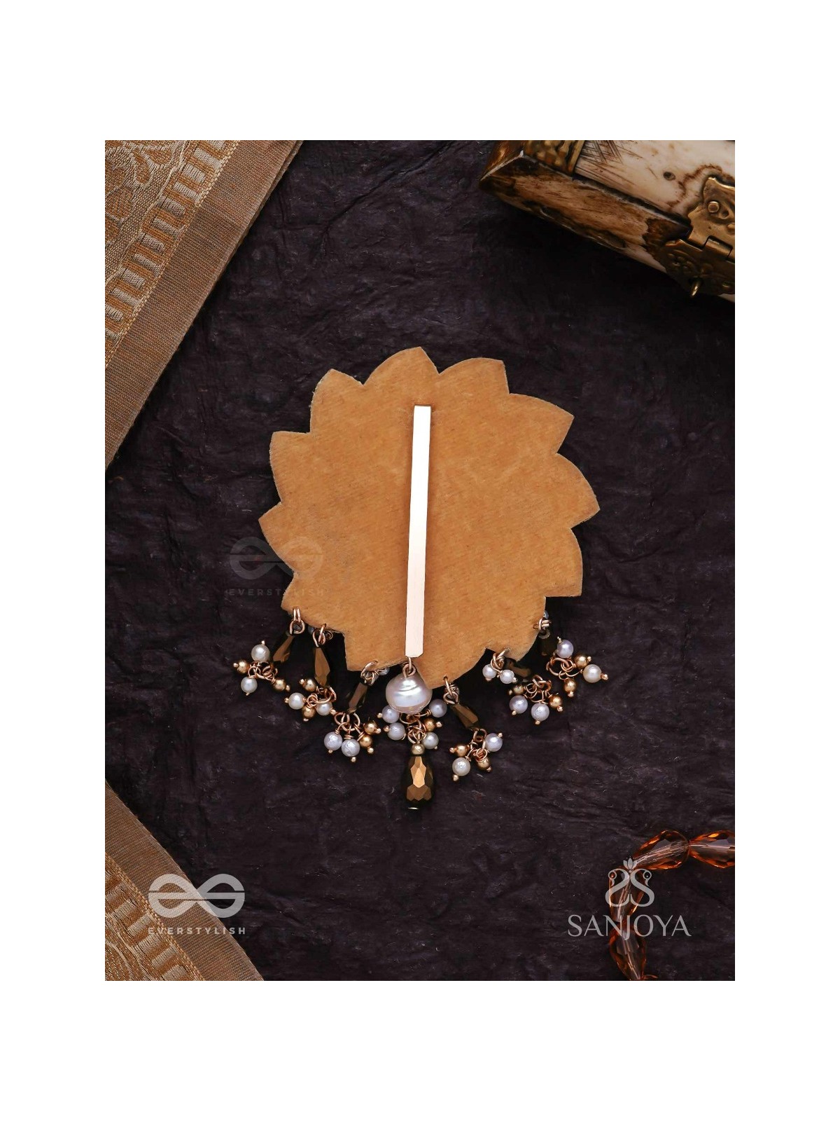 Prabhanjanam - The Stormy Reflectors - Shell, Mirrors And Glass Drops Hand Embroidered Hair Accessory