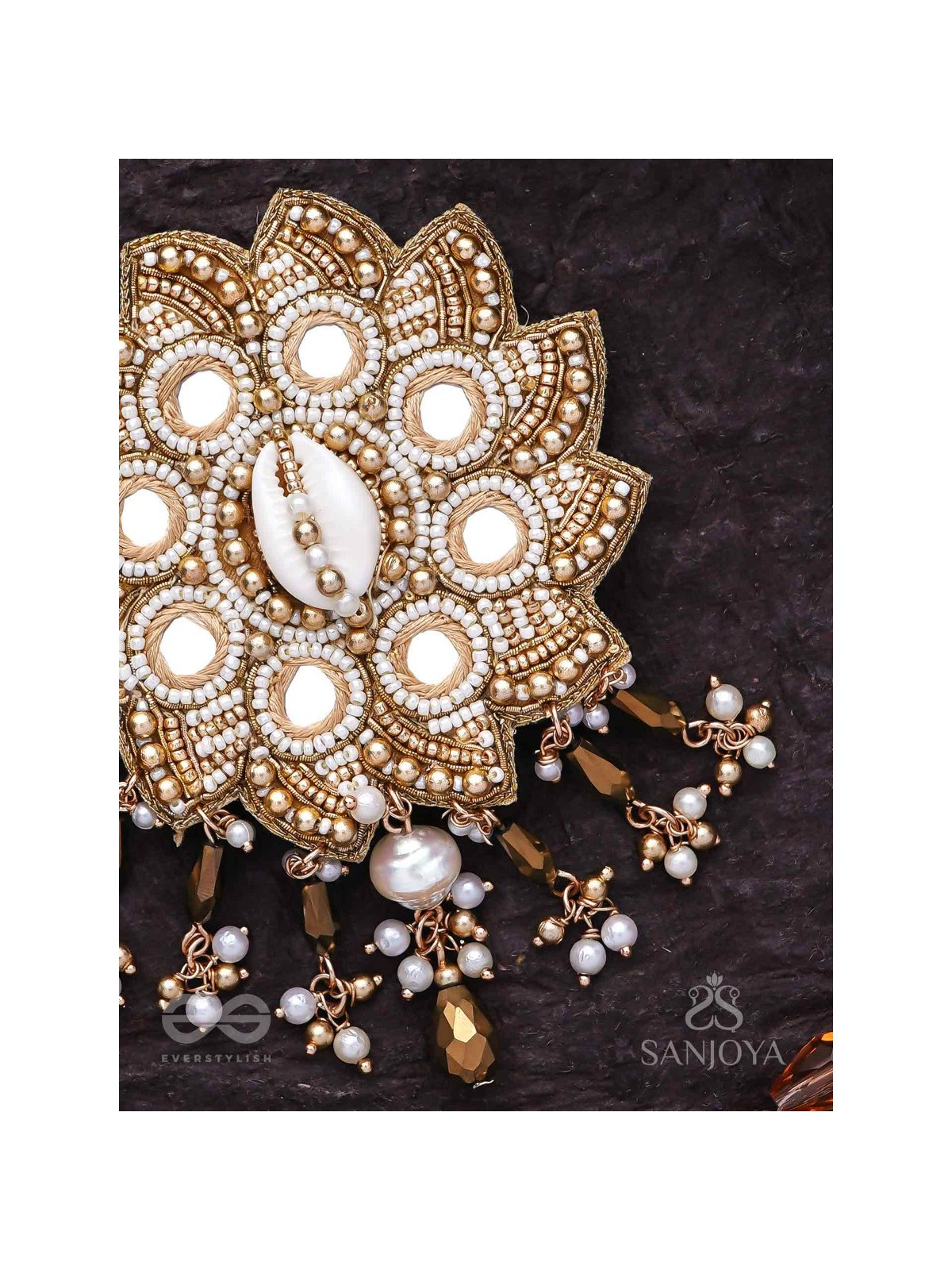 Prabhanjanam - The Stormy Reflectors - Shell, Mirrors And Glass Drops Hand Embroidered Hair Accessory