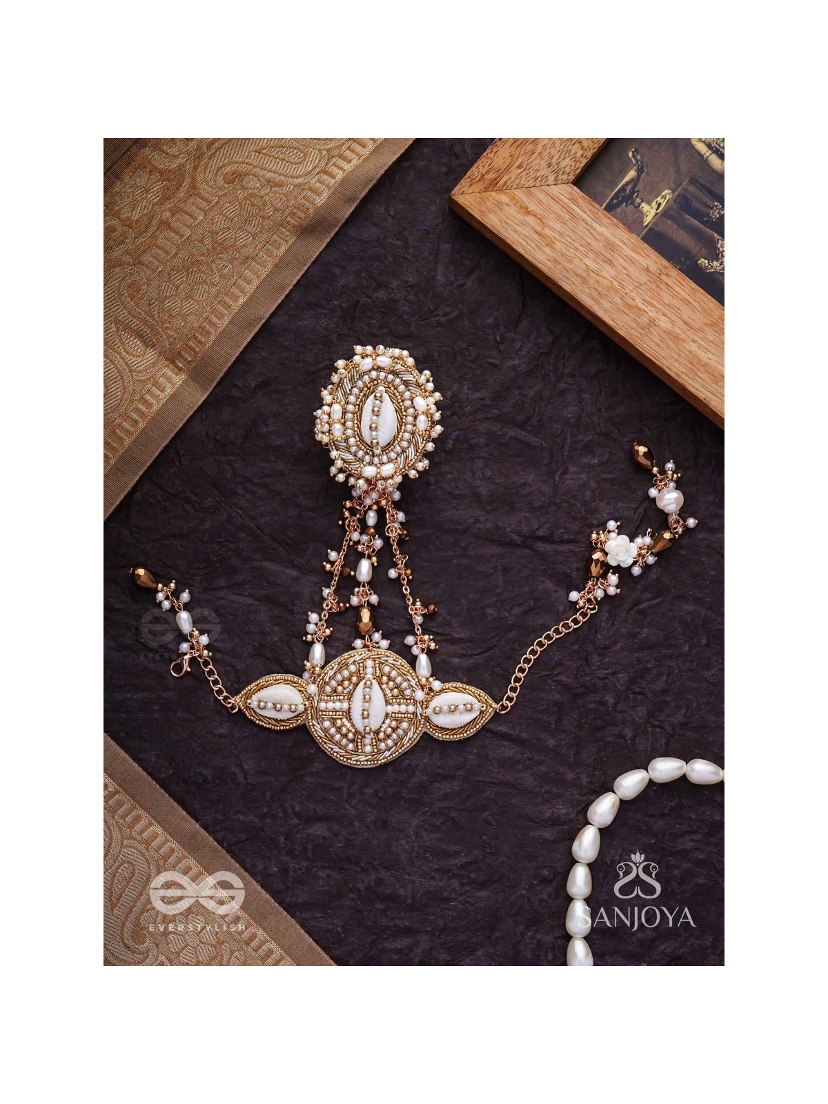 Sukshmaman - The Pure Precision - Shells, Beads And Glass Drops Hand Embroidered Haathphool