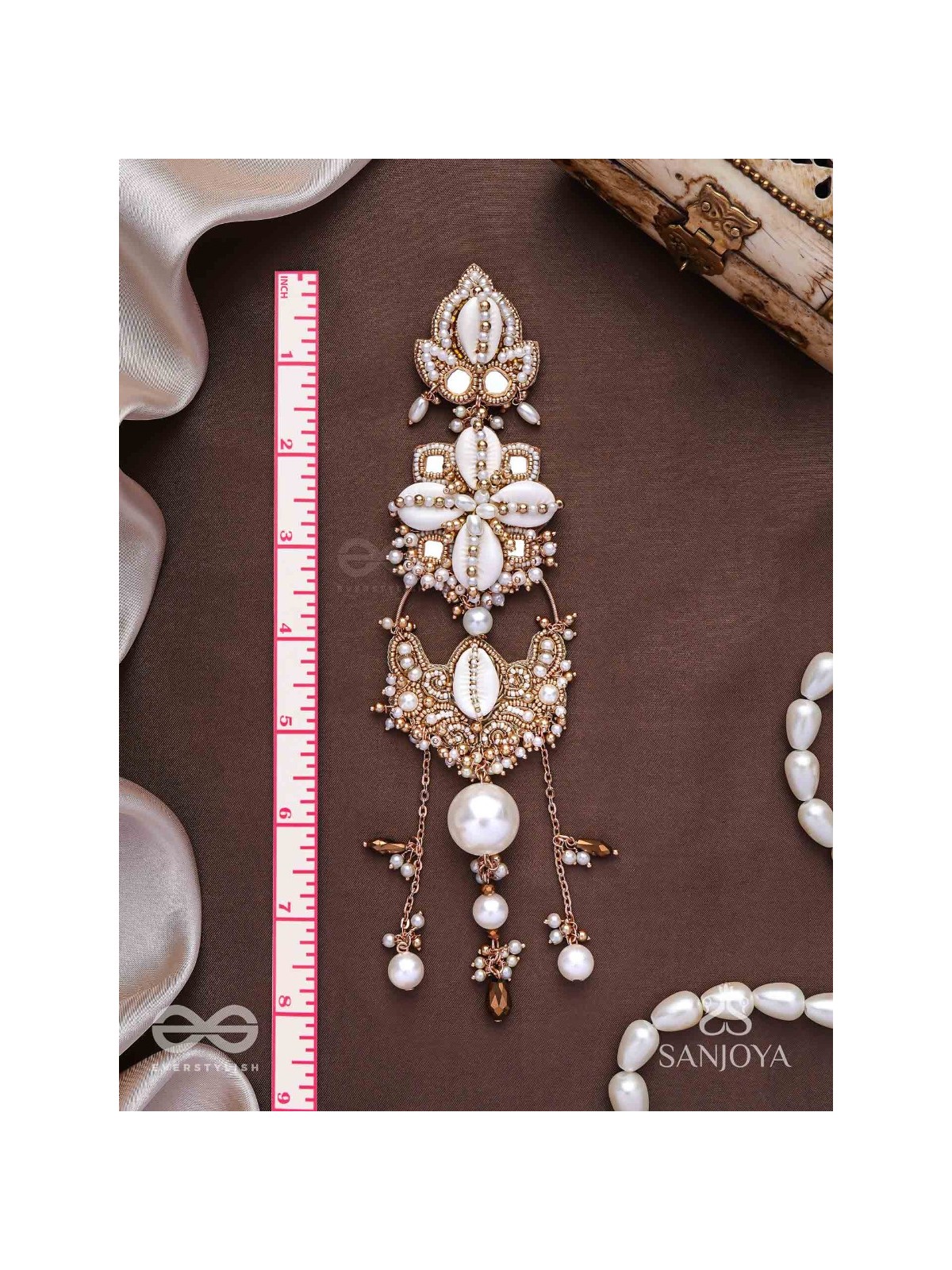 Grathan - The Delicate Intricacy - Mirrors, Shells, Beads And Pearls Hand Embroidered Hair Accessory