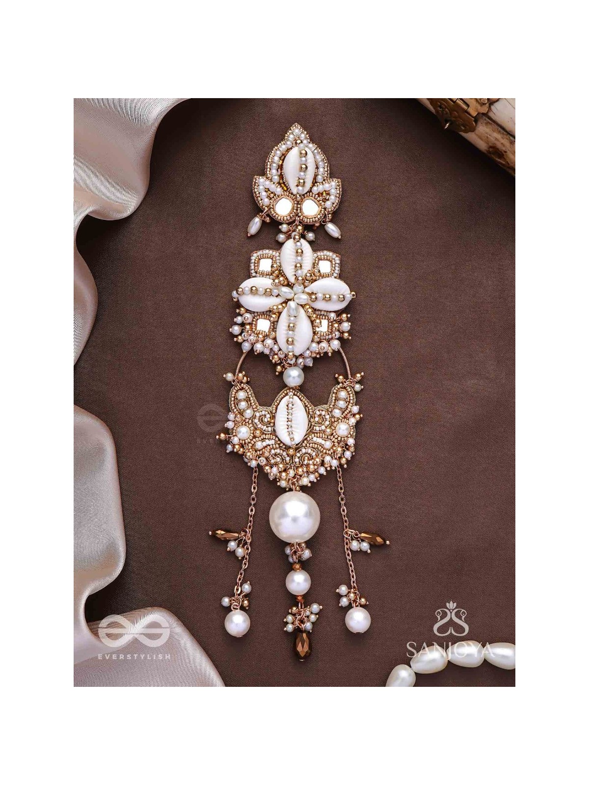 Grathan - The Delicate Intricacy - Mirrors, Shells, Beads And Pearls Hand Embroidered Hair Accessory