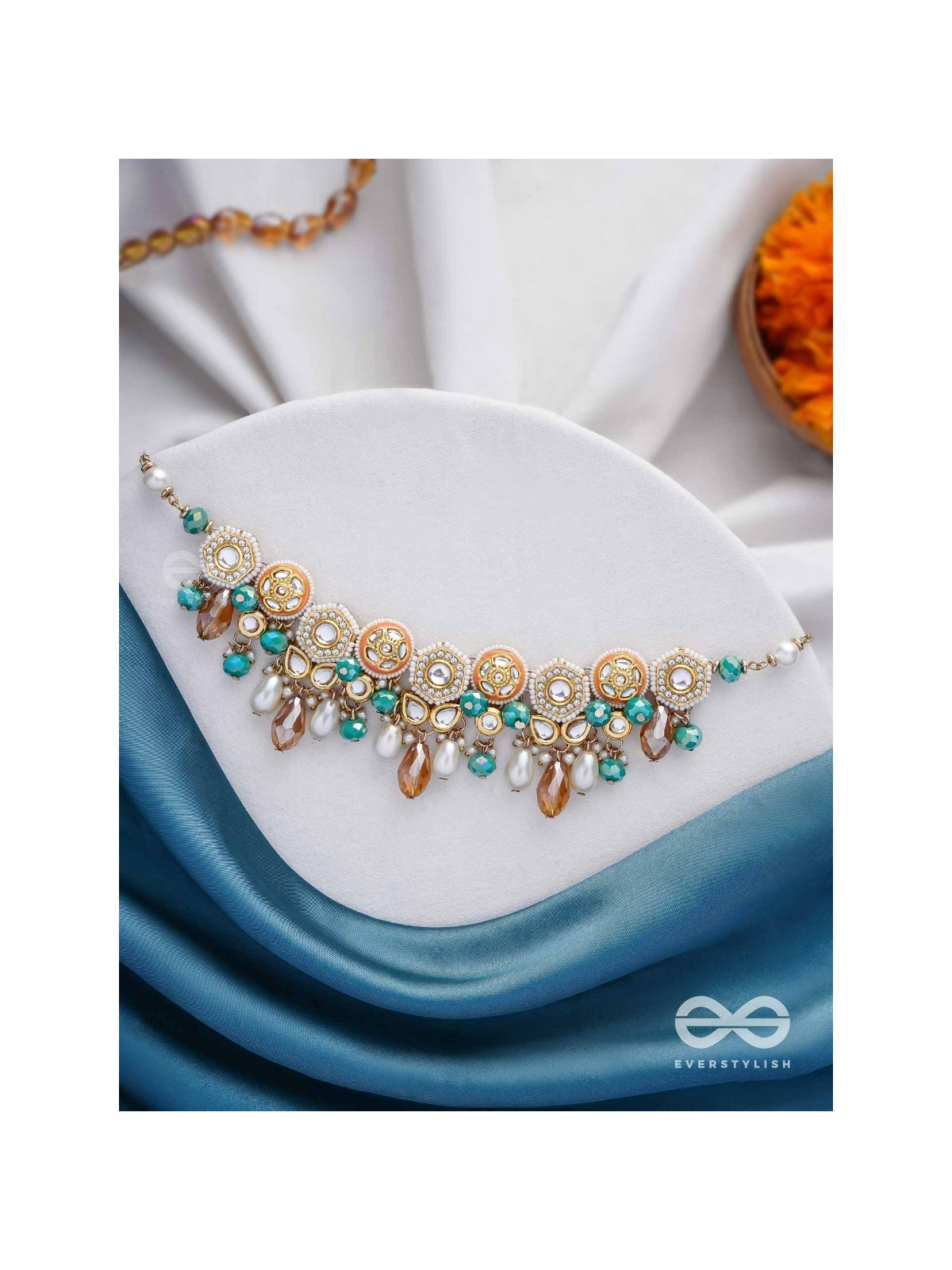 Vesht - The Dreamy Skies - Beads, Polki And Kundan Finished Hand Embroidered Neckpiece