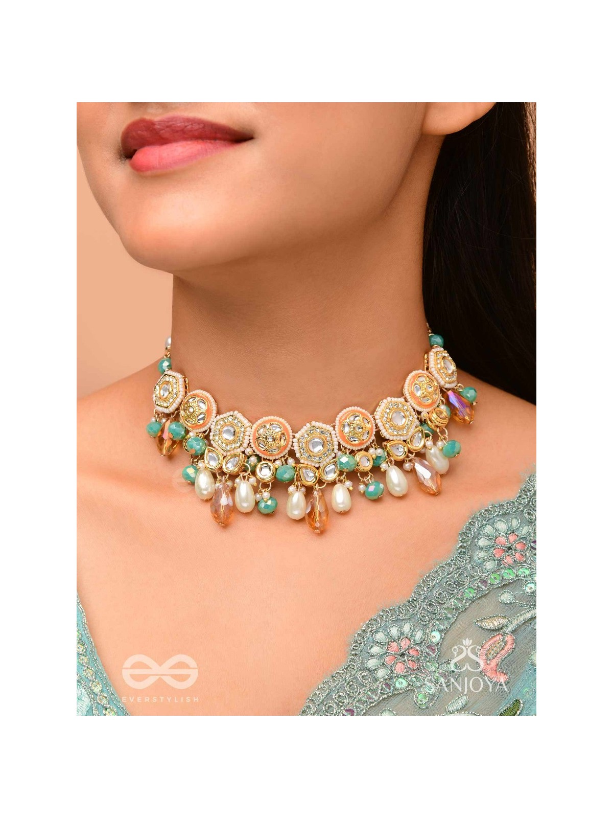 Vesht - The Dreamy Skies - Beads, Polki And Kundan Finished Hand Embroidered Neckpiece