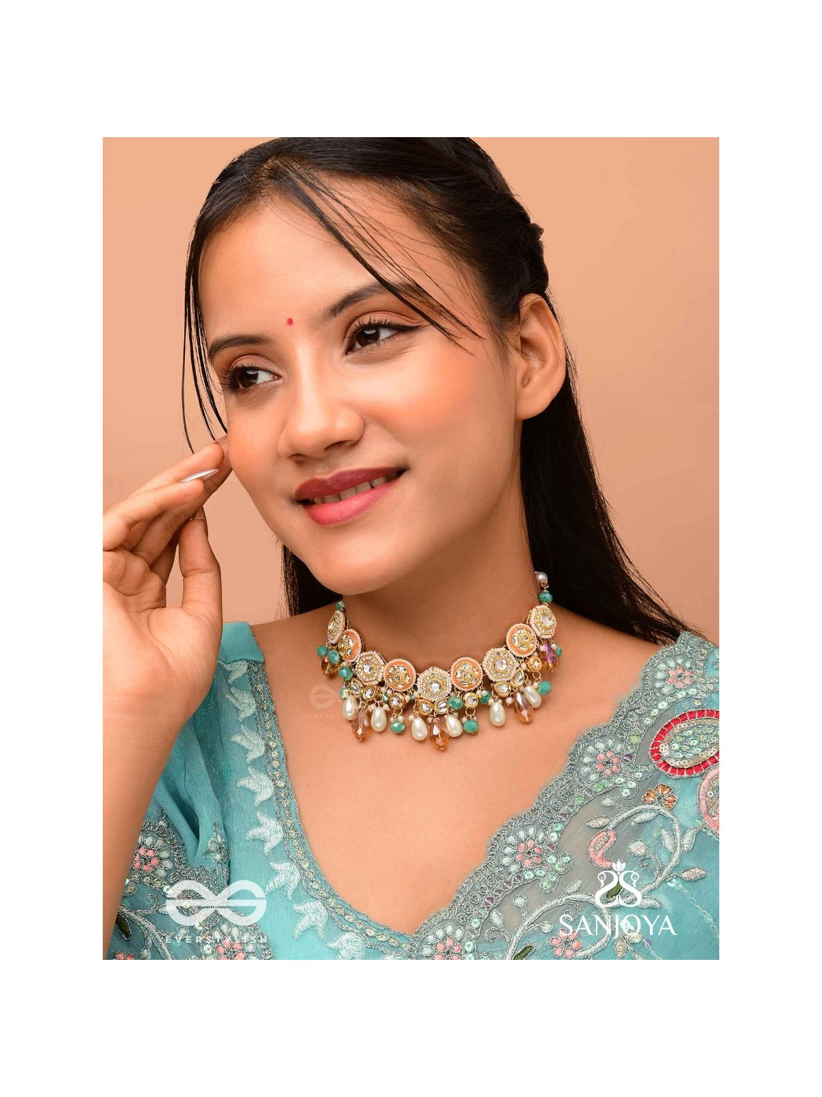 Vesht - The Dreamy Skies - Beads, Polki And Kundan Finished Hand Embroidered Neckpiece