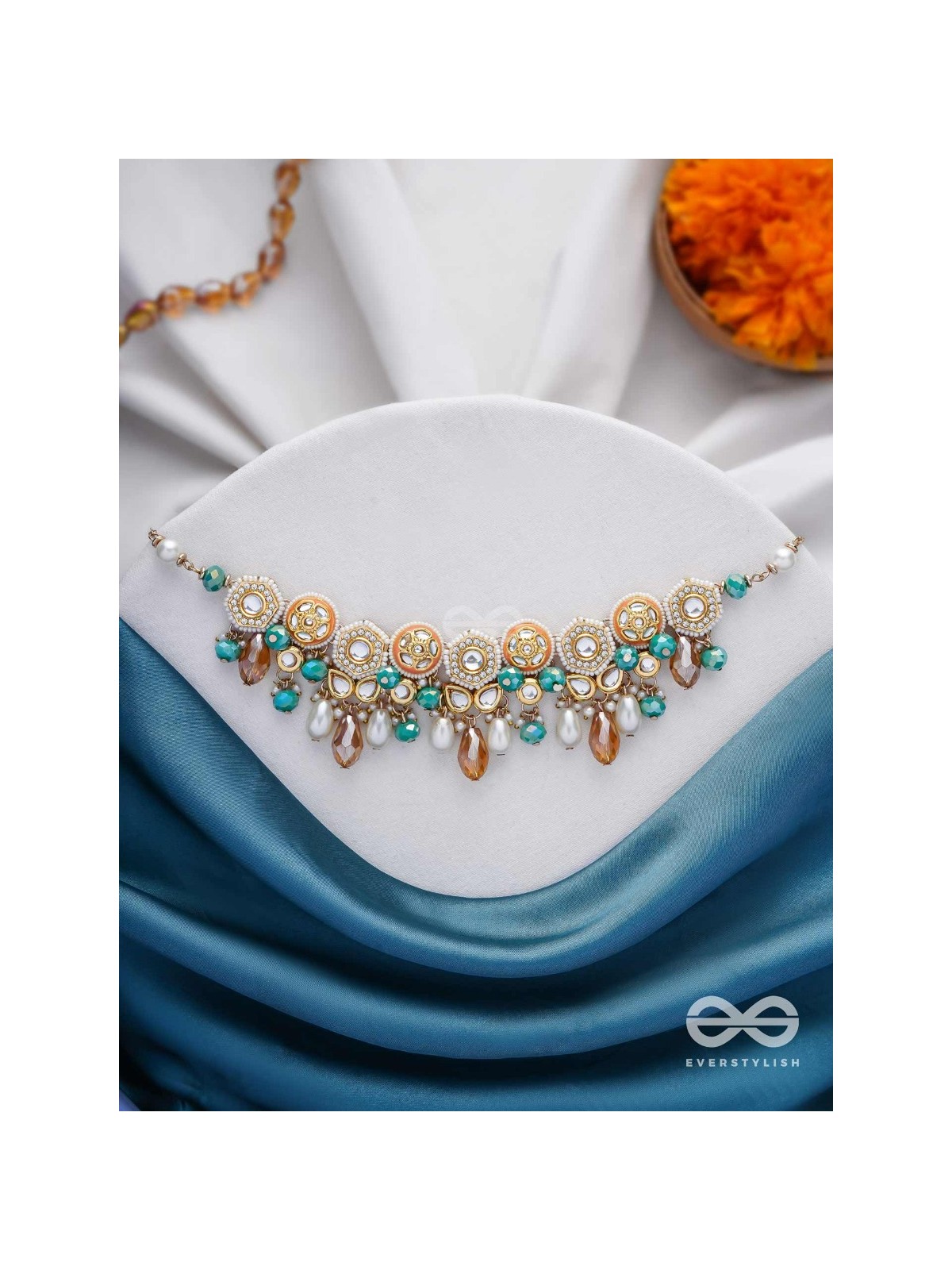 Vesht - The Dreamy Skies - Beads, Polki And Kundan Finished Hand Embroidered Neckpiece