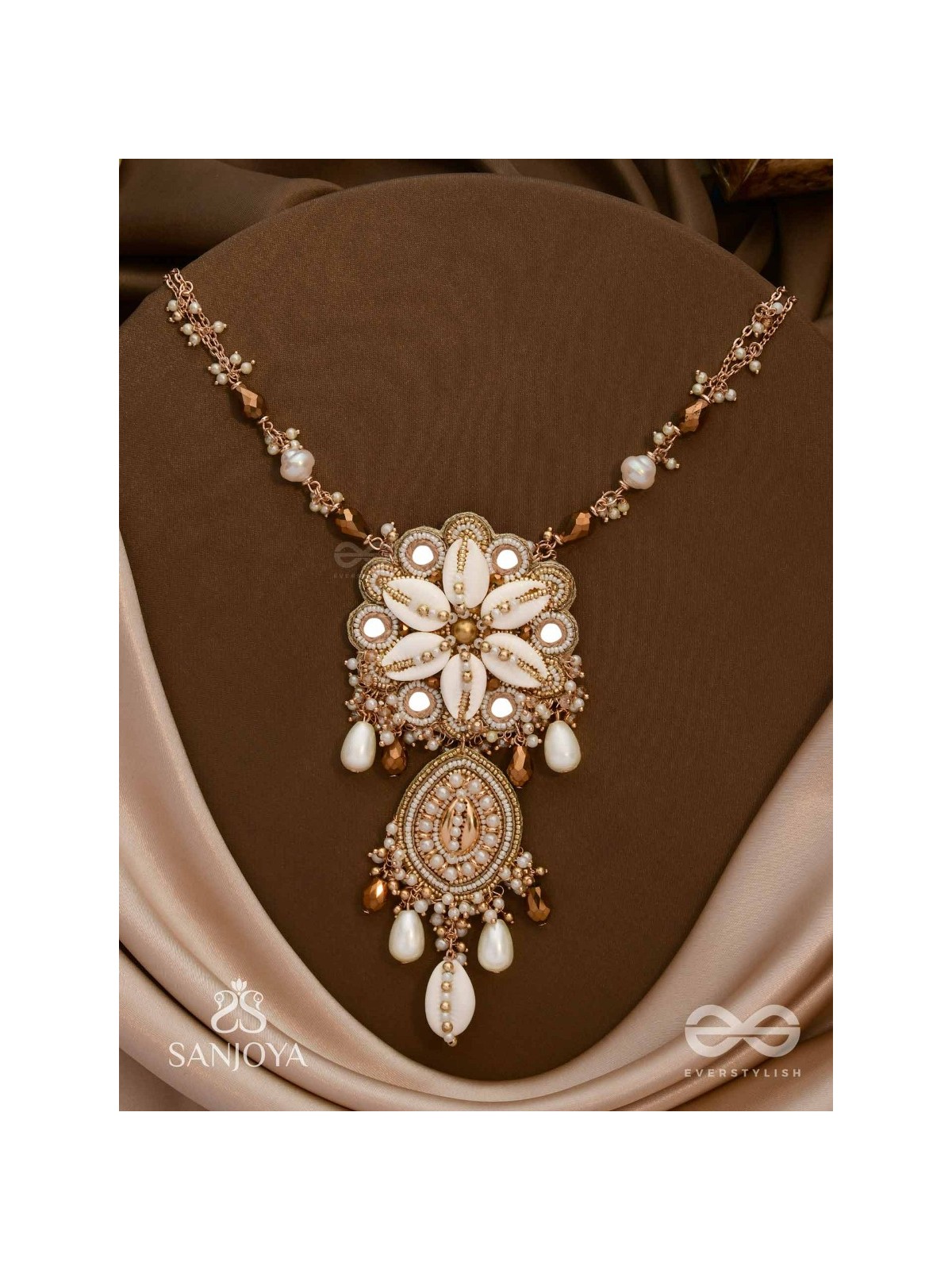 Nripatva - The Royal Art - Shells, Mirrors, Beads And Pearl Drops Hand Embroidered Neckpiece