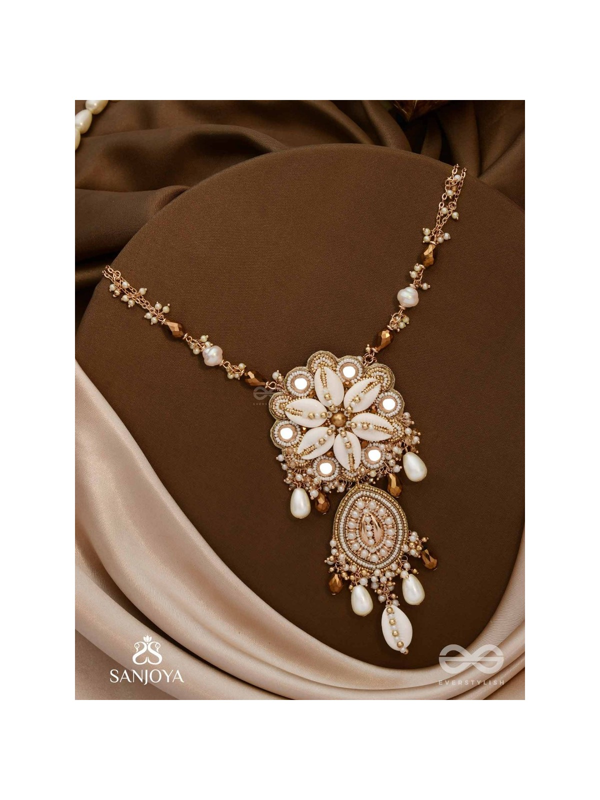 Nripatva - The Royal Art - Shells, Mirrors, Beads And Pearl Drops Hand Embroidered Neckpiece