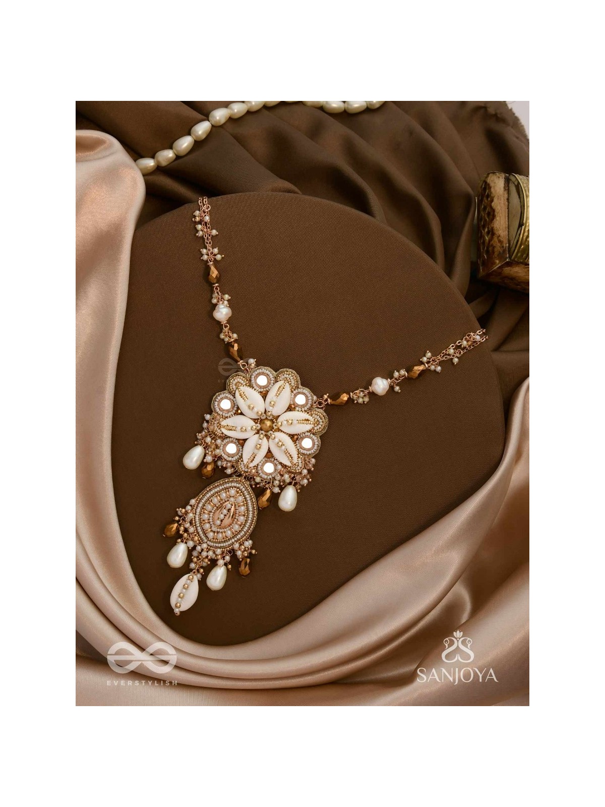 Nripatva - The Royal Art - Shells, Mirrors, Beads And Pearl Drops Hand Embroidered Neckpiece