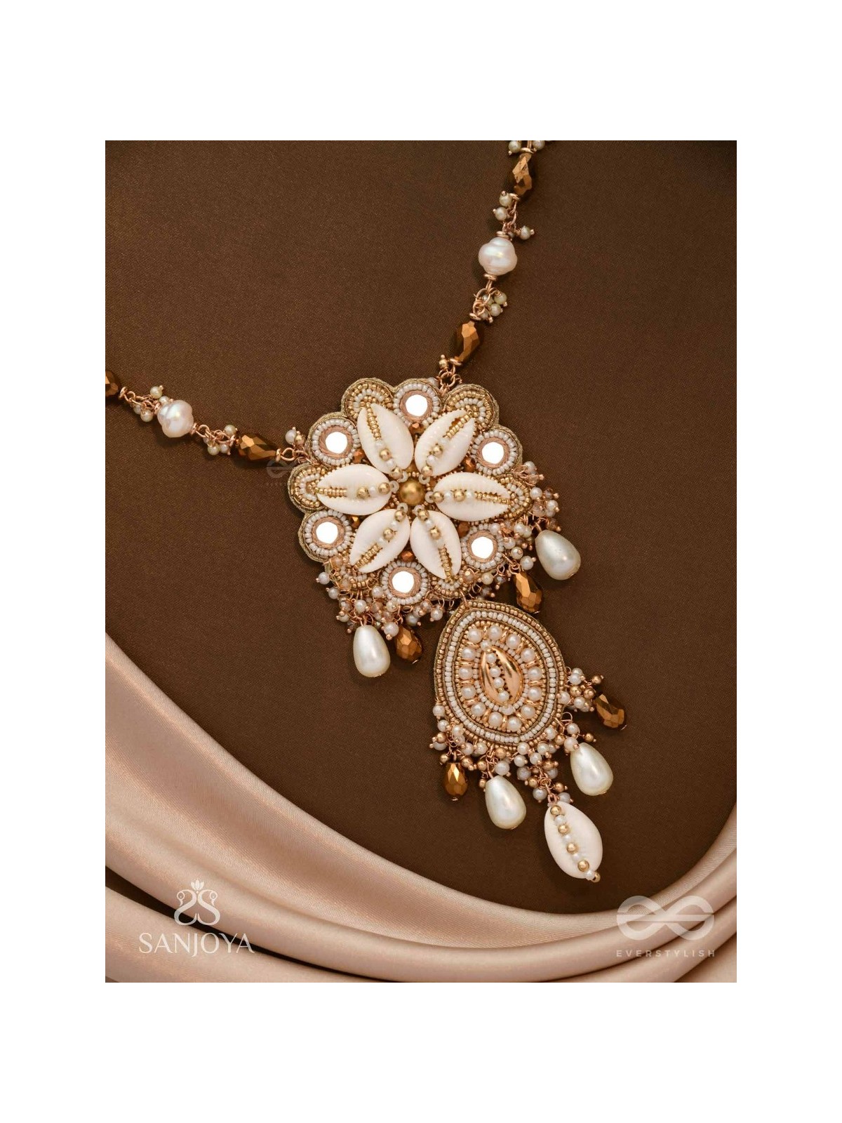 Nripatva - The Royal Art - Shells, Mirrors, Beads And Pearl Drops Hand Embroidered Neckpiece