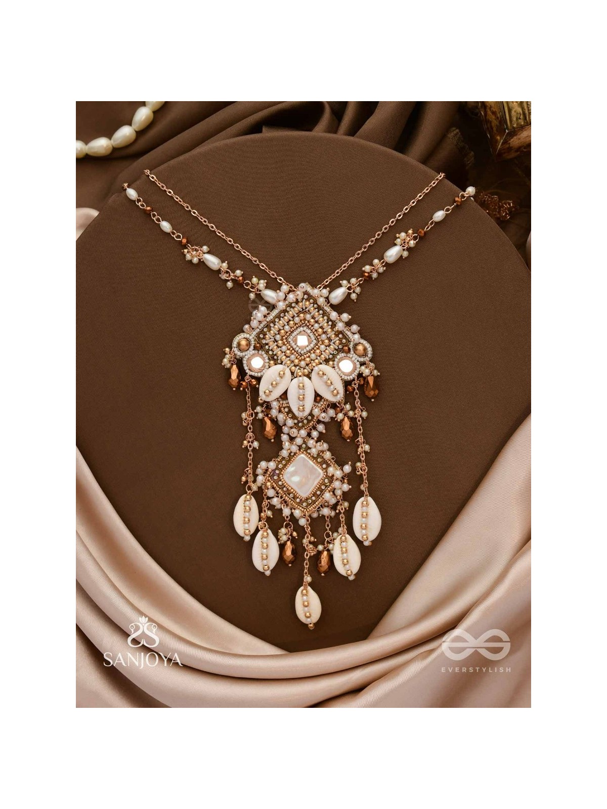 Abhivrish - The Shell Shower - Shells, Mirrors, Beads And Glass Drops Hand Embroidered Neckpiece