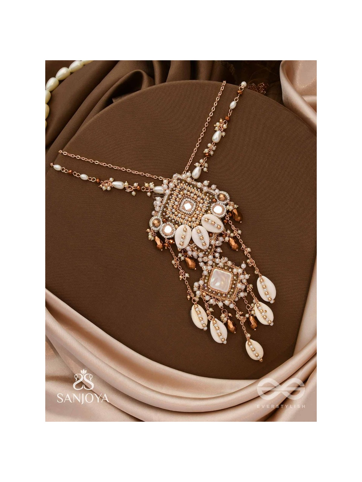 Abhivrish - The Shell Shower - Shells, Mirrors, Beads And Glass Drops Hand Embroidered Neckpiece